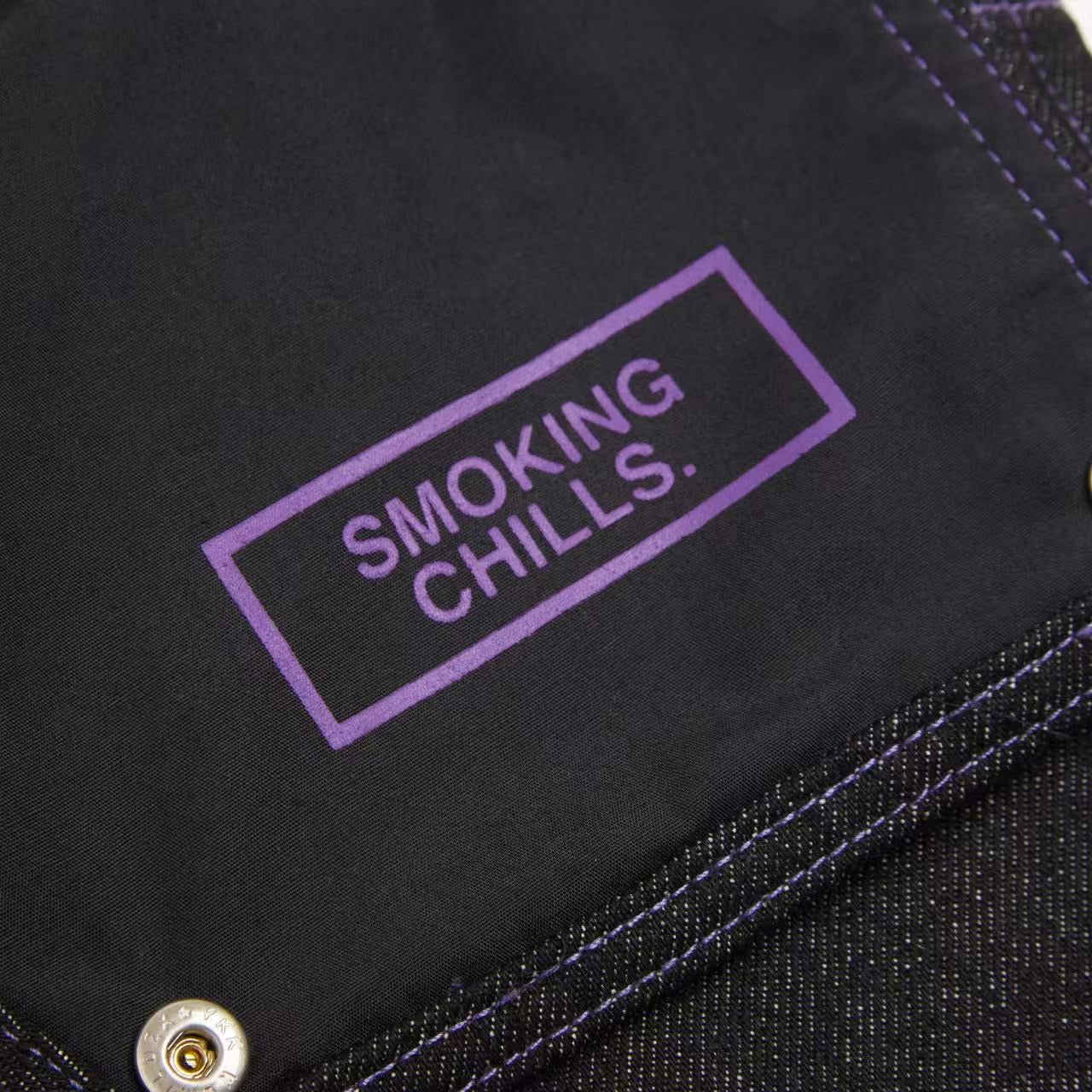 "SMOKING CHILLS" Raw Denim Jeans (Black)